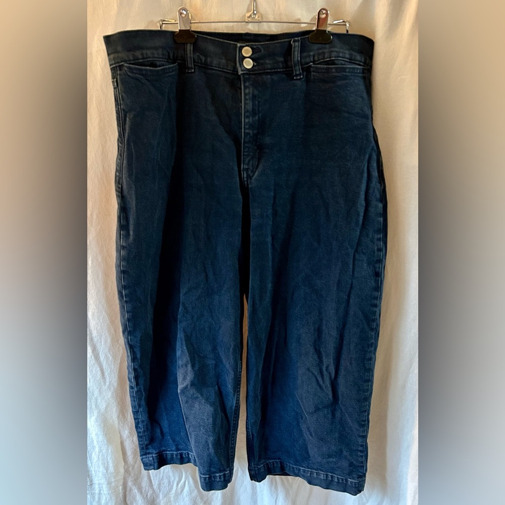 Banana Republic High-Rise Wide-Leg Crop Jeans Dark Wash Blue Denim W 33 Stretch